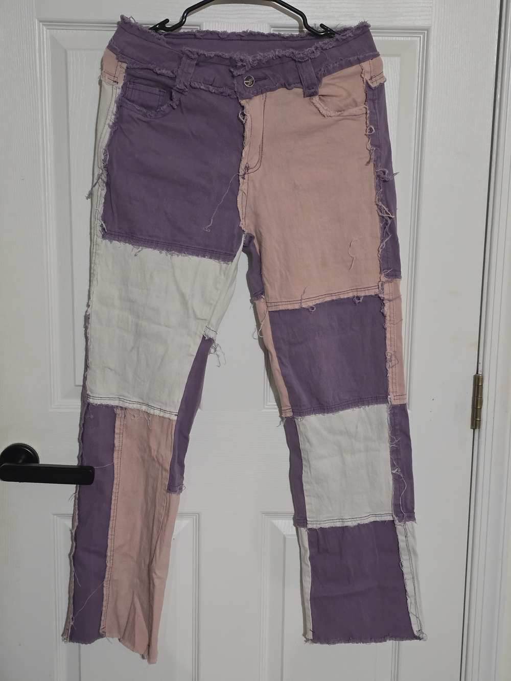 Patchwork Straight-Leg Jeans in Lavender, Blush & White